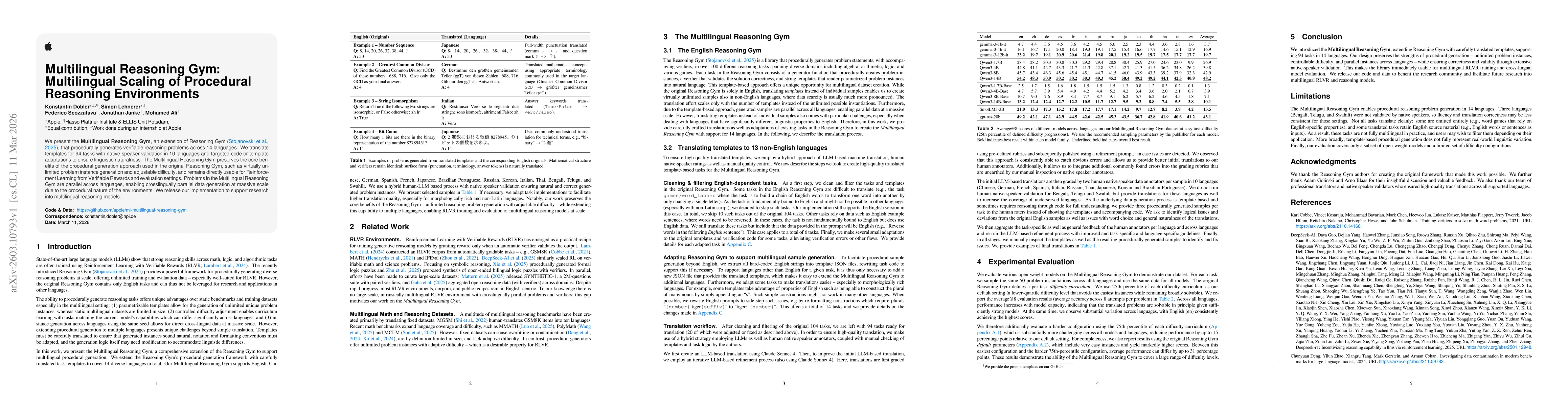 Thumbnail for Multilingual Reasoning Gym: Multilingual Scaling of Procedural Reasoning Environments