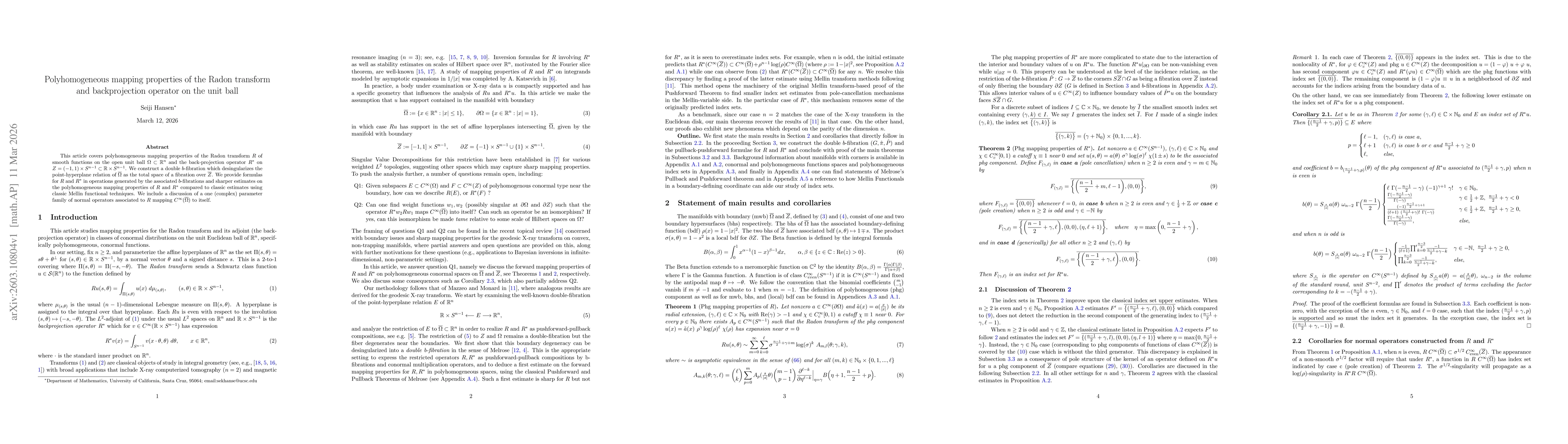 Thumbnail for Polyhomogeneous mapping properties of the Radon transform and backprojection operator on the unit ball