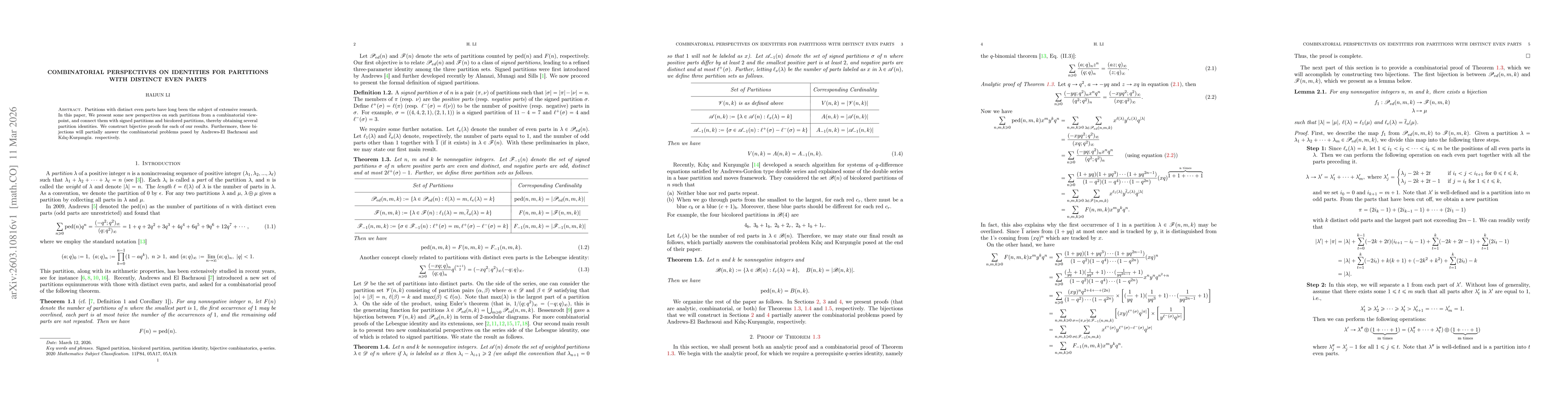 Thumbnail for Combinatorial perspectives on identities for partitions with distinct even parts