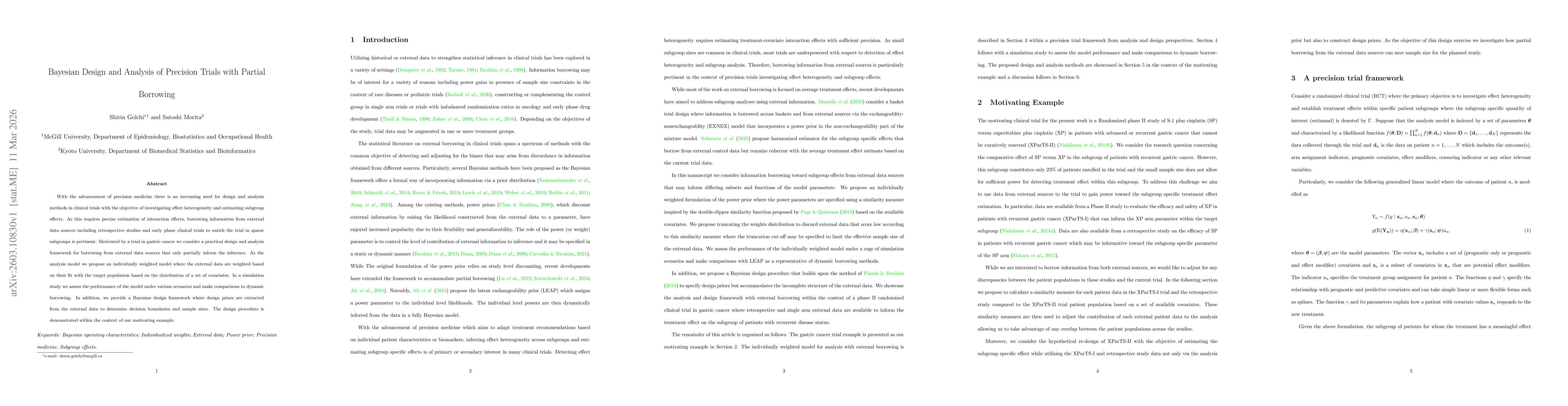 Thumbnail for Bayesian Design and Analysis of Precision Trials with Partial Borrowing
