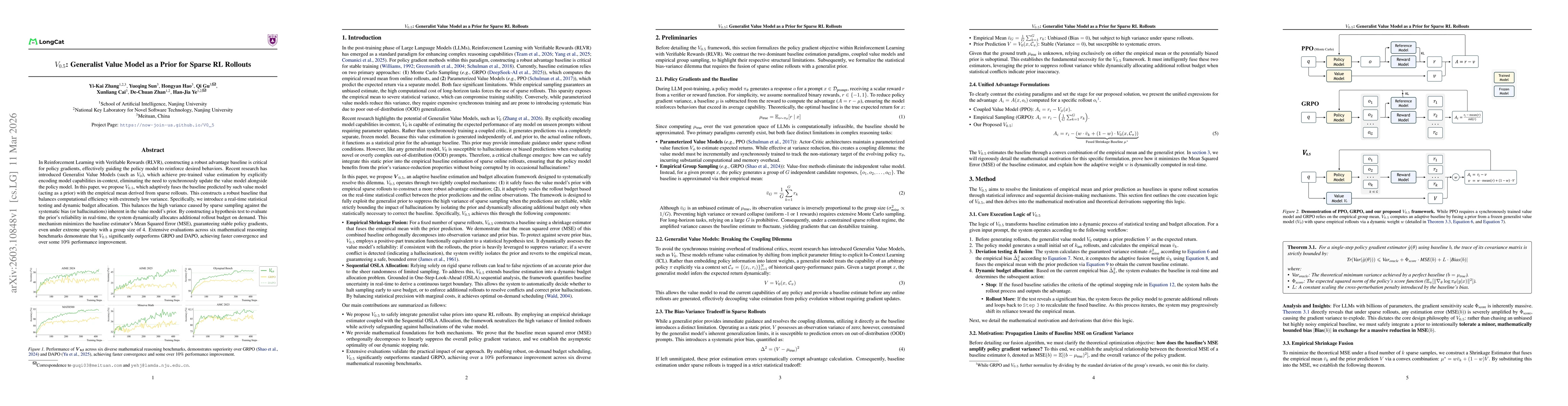 Thumbnail for $V_{0.5}$: Generalist Value Model as a Prior for Sparse RL Rollouts