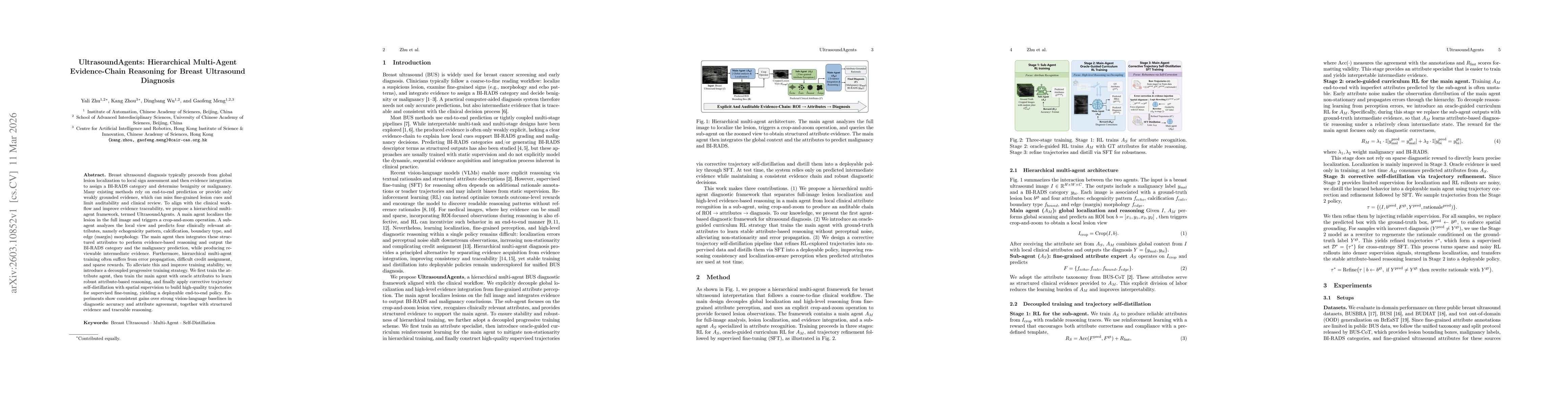 Thumbnail for UltrasoundAgents: Hierarchical Multi-Agent Evidence-Chain Reasoning for Breast Ultrasound Diagnosis