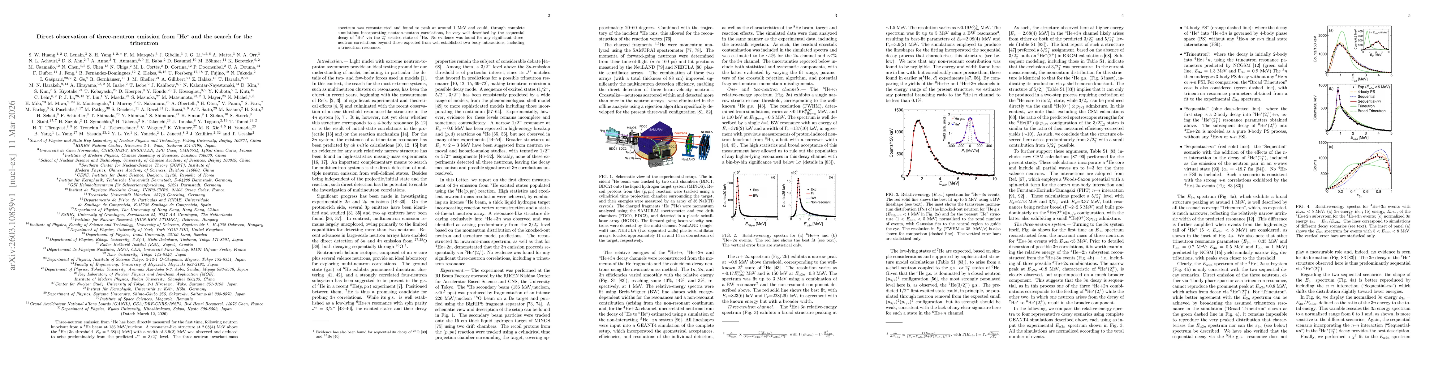 Thumbnail for Direct observation of three-neutron emission from $^7$He$^*$ and the search for the trineutron