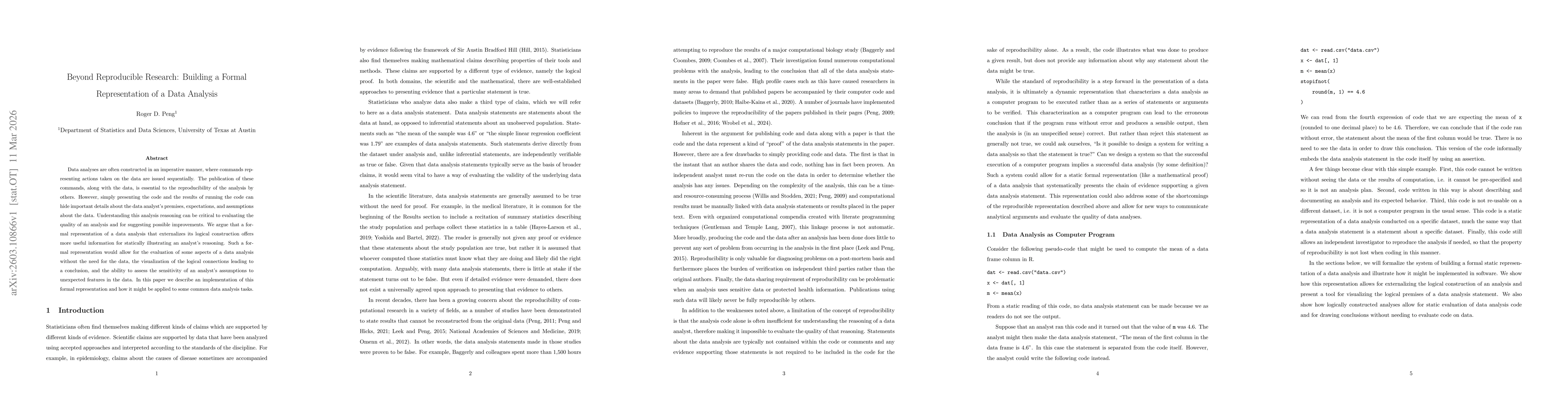 Thumbnail for Beyond Reproducible Research: Building a Formal Representation of a Data Analysis