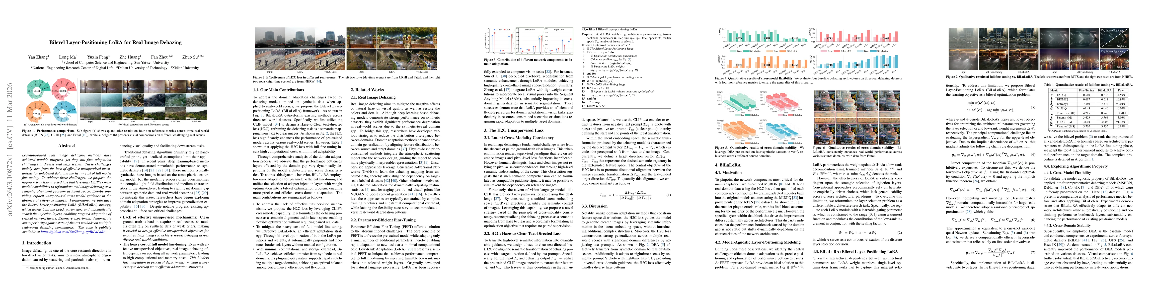 Thumbnail for Bilevel Layer-Positioning LoRA for Real Image Dehazing