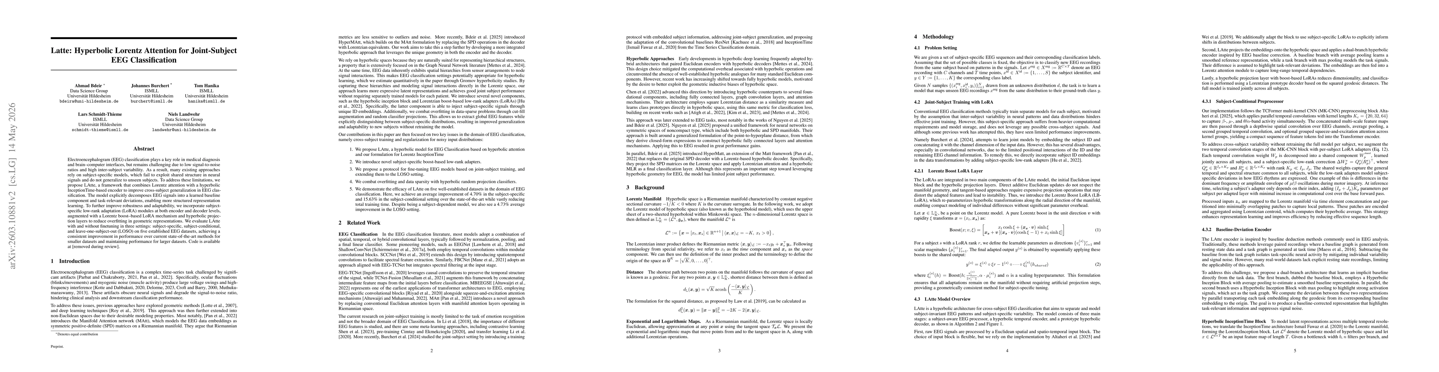 Thumbnail for LAtte: Hyperbolic Lorentz Attention for Cross-Subject EEG Classification