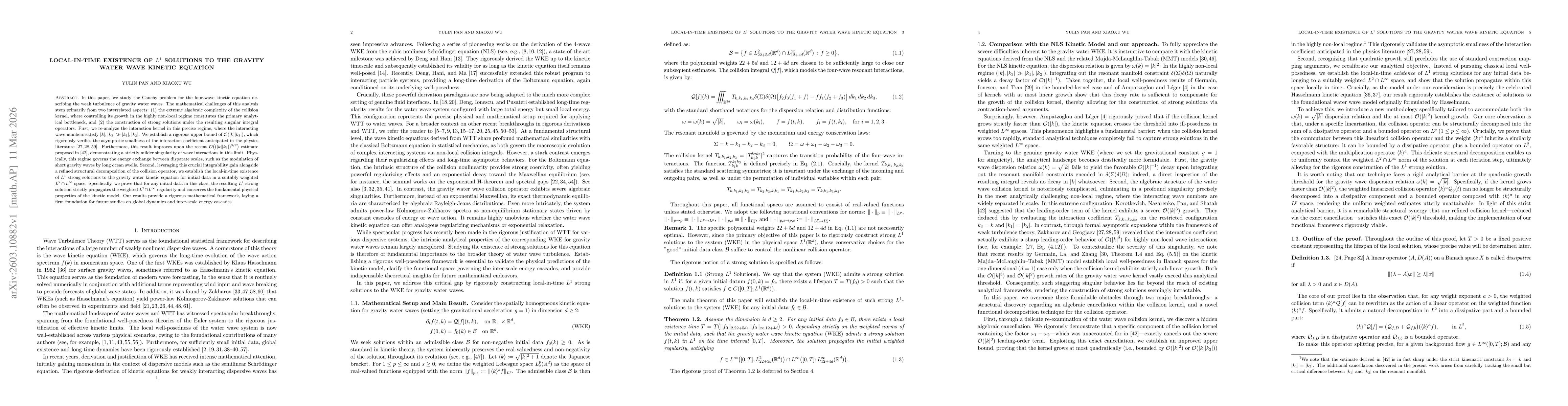 Thumbnail for Local-in-Time Existence of $L^1$ solutions to the Gravity Water Wave Kinetic Equation