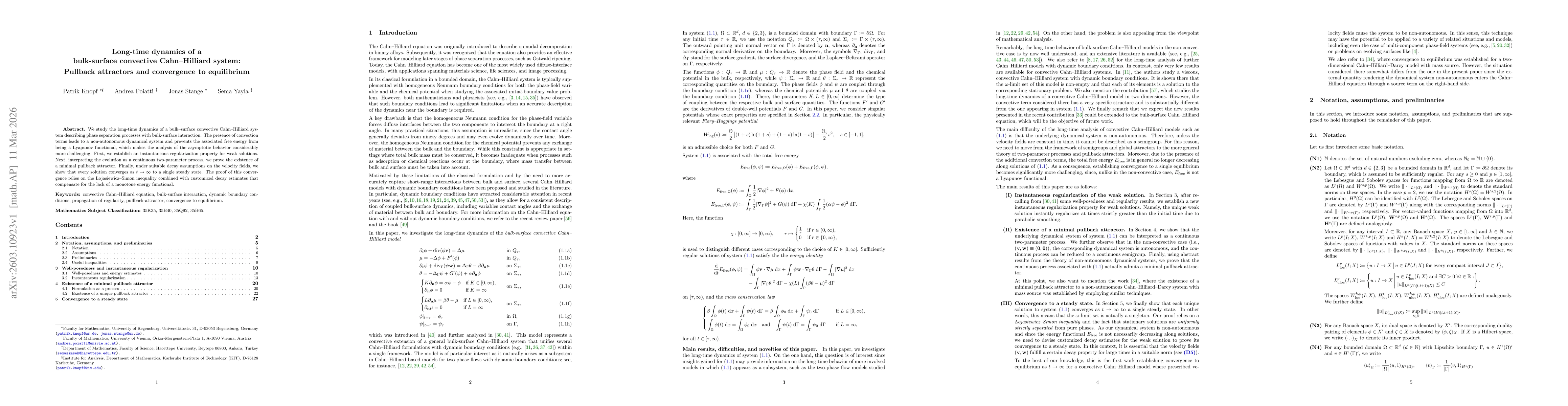 Thumbnail for Long-time dynamics of a bulk-surface convective Cahn--Hilliard system: Pullback attractors and convergence to equilibrium