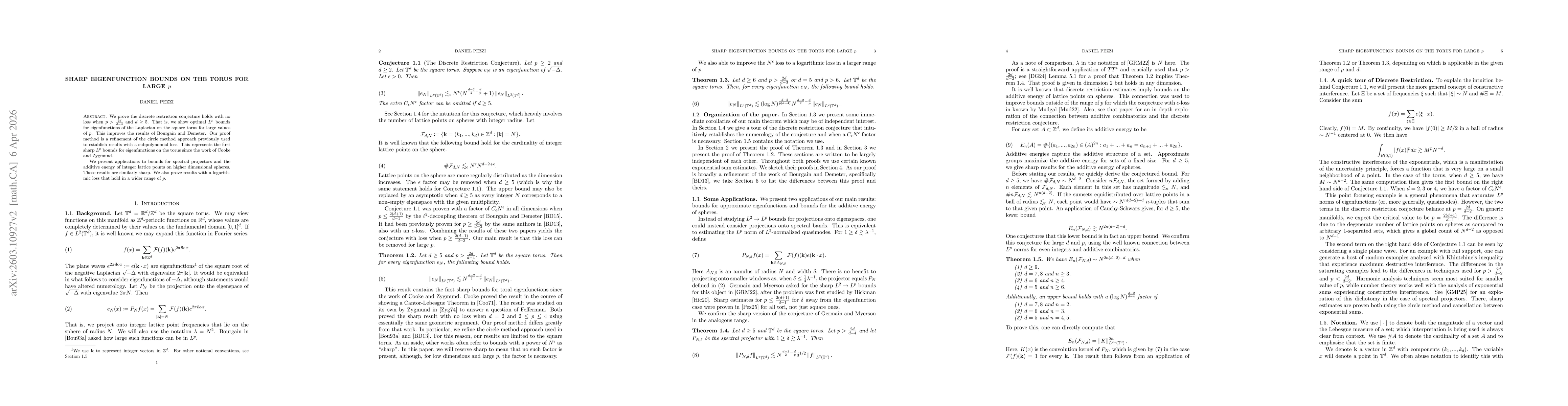 Thumbnail for Sharp Eigenfunction Bounds on the Torus for large $p$