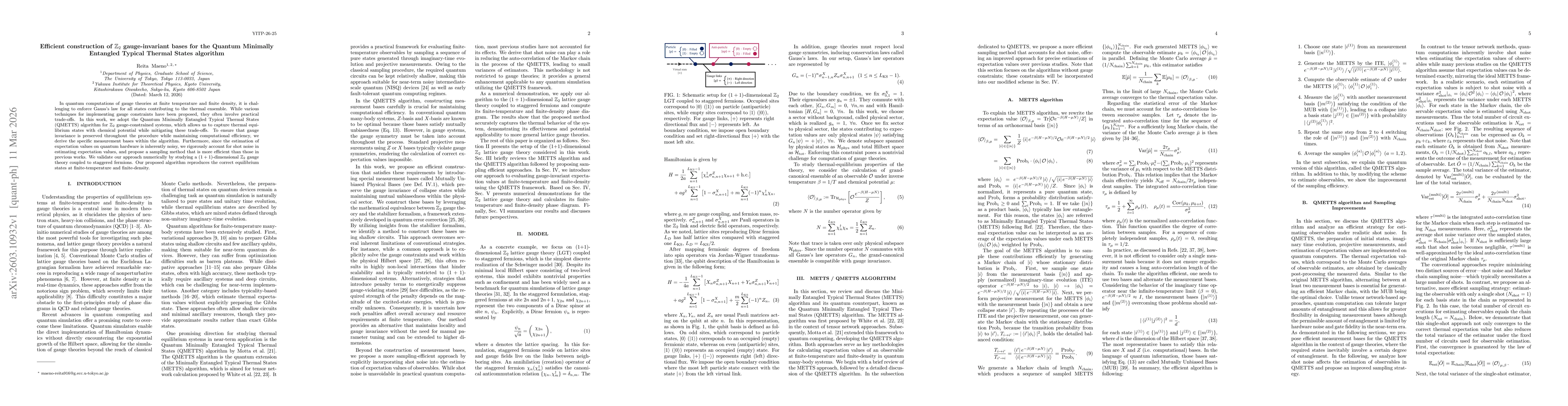 Thumbnail for Efficient construction of $\mathbb{Z}_2$ gauge-invariant bases for the Quantum Minimally Entangled Typical Thermal States algorithm