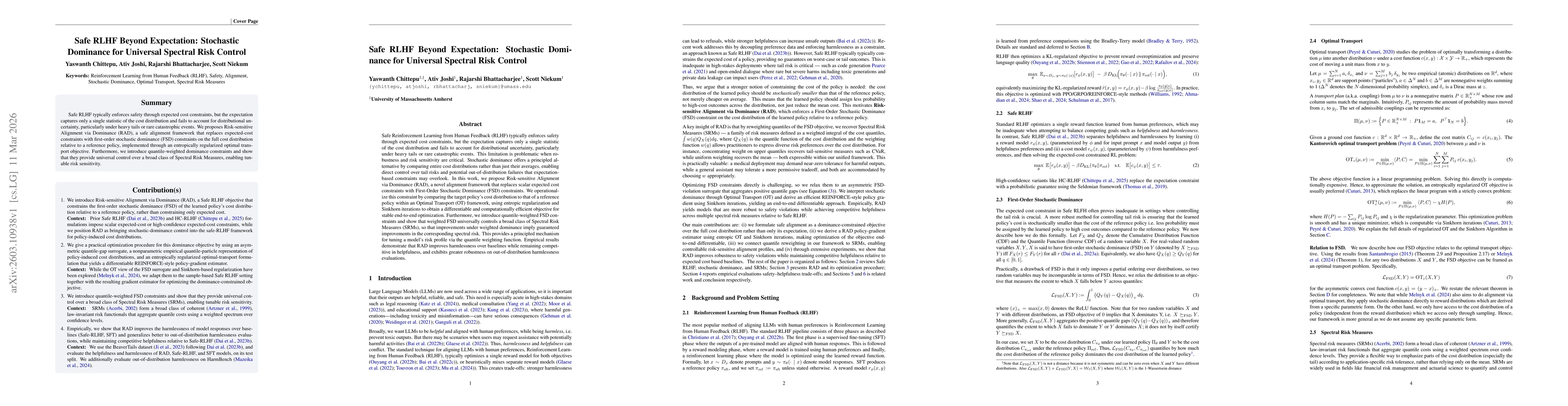 Thumbnail for Safe RLHF Beyond Expectation: Stochastic Dominance for Universal Spectral Risk Control