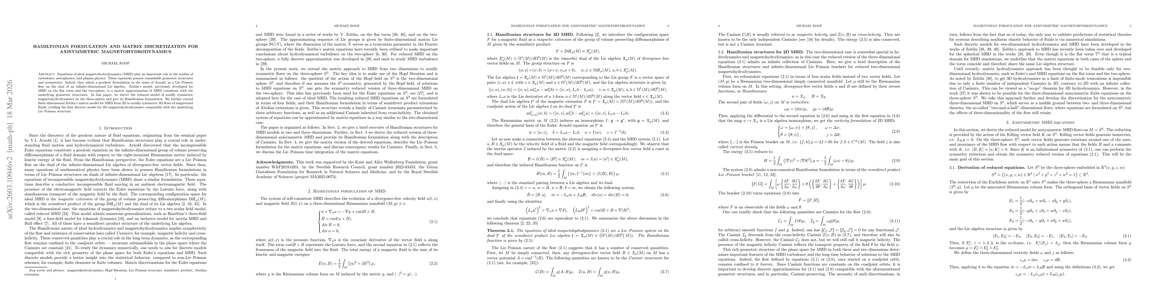 Thumbnail for Hamiltonian formulation and matrix discretization for axisymmetric magnetohydrodynamics