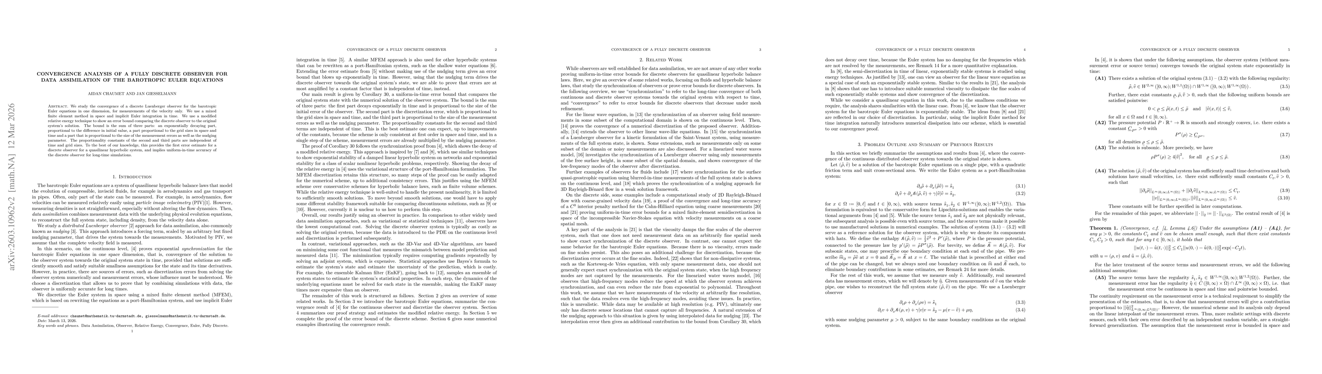 Thumbnail for Convergence Analysis of a Fully Discrete Observer For Data Assimilation of the Barotropic Euler Equations