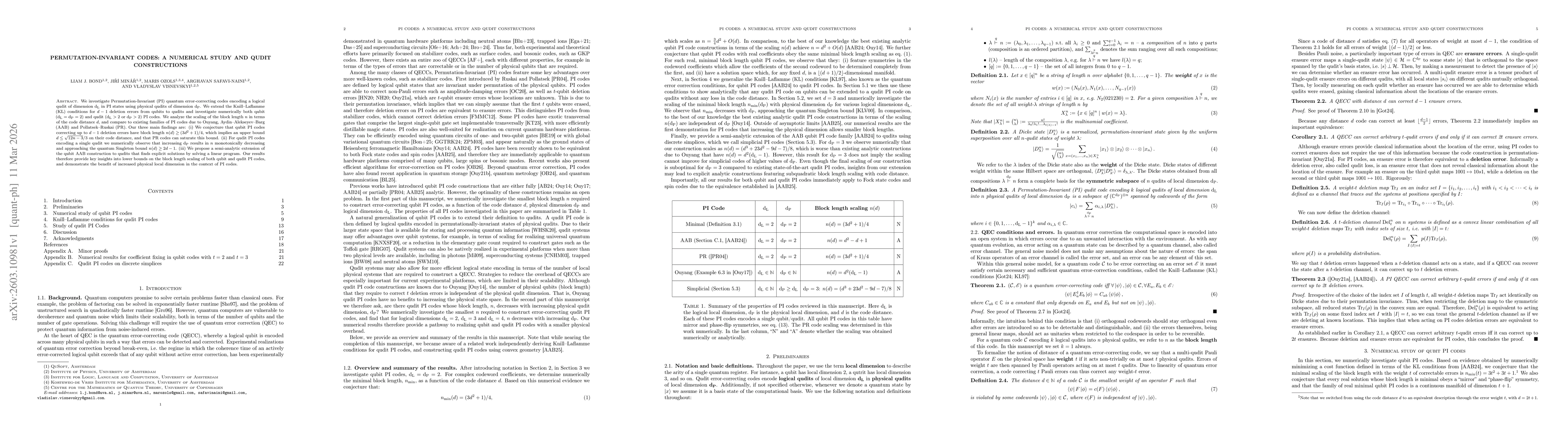 Thumbnail for Permutation-invariant codes: a numerical study and qudit constructions