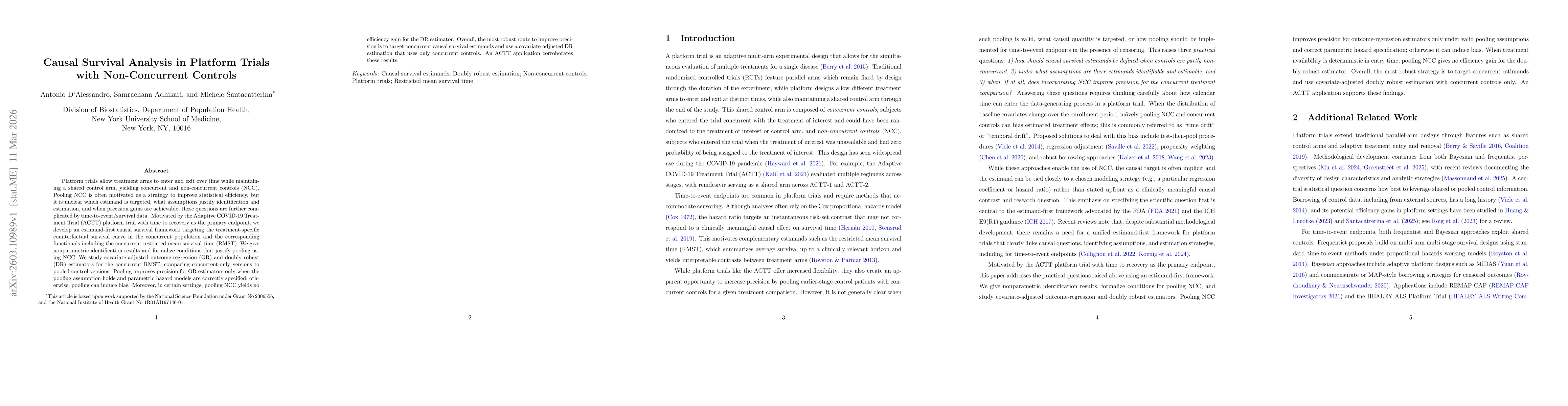 Thumbnail for Causal Survival Analysis in Platform Trials with Non-Concurrent Controls