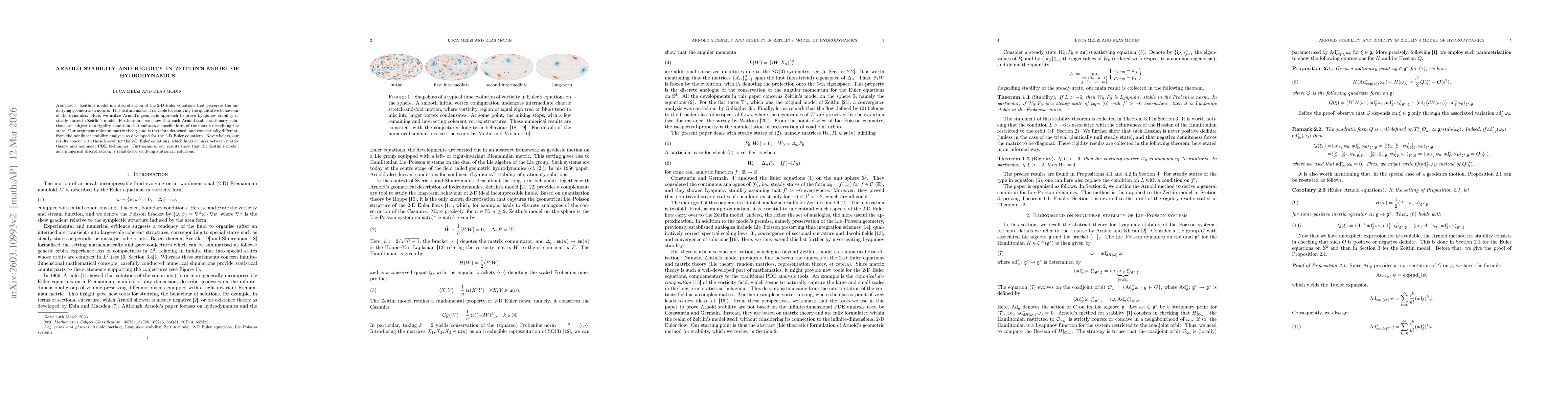 Thumbnail for Arnold stability and rigidity in Zeitlin's model of hydrodynamics