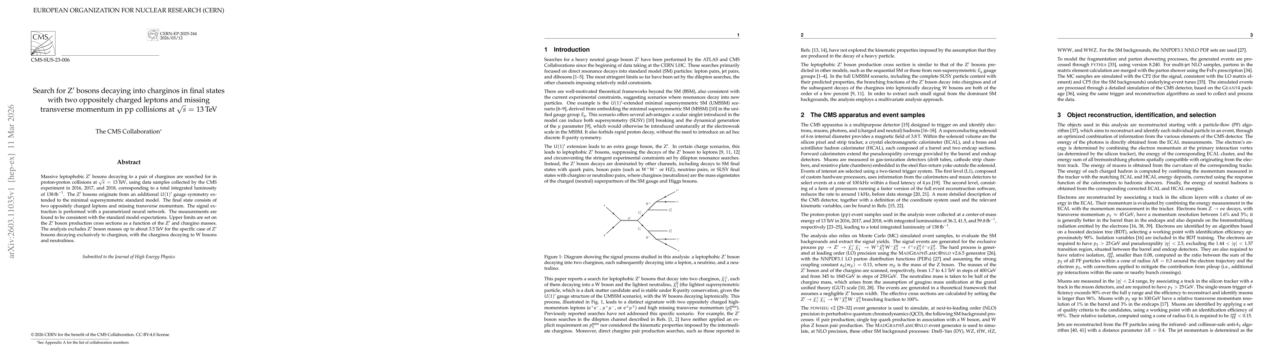 Thumbnail for Search for Z' bosons decaying into charginos in final states with two oppositely charged leptons and missing transverse momentum in pp collisions at $\sqrt{s}$ = 13 TeV