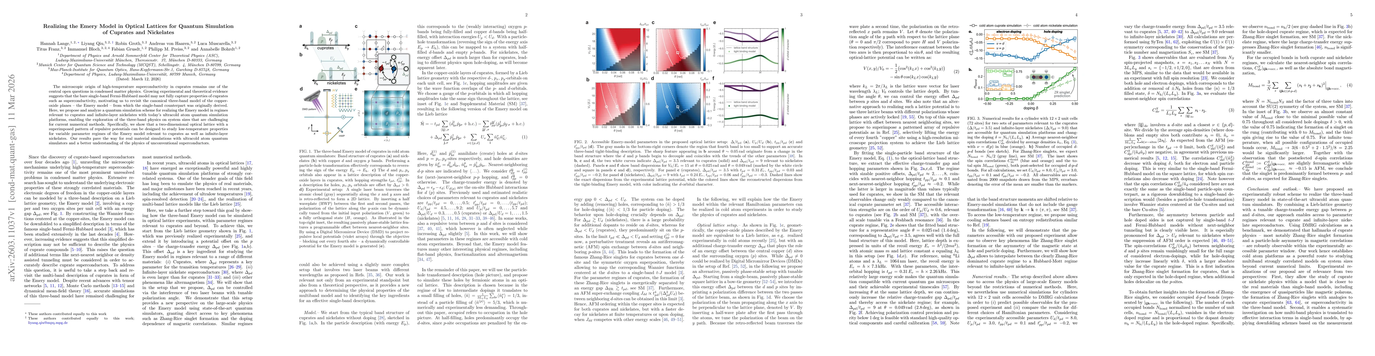 Thumbnail for Realizing the Emery Model in Optical Lattices for Quantum Simulation of Cuprates and Nickelates