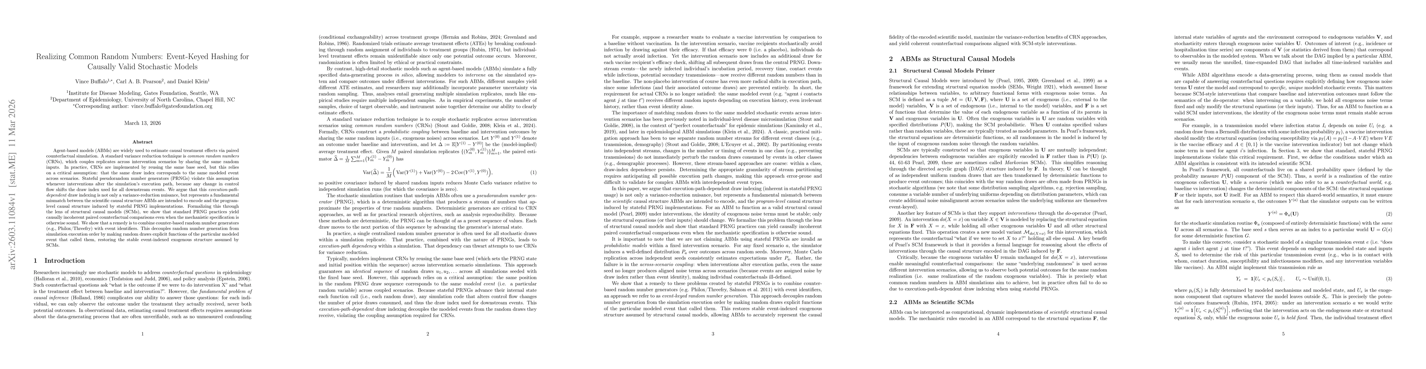 Thumbnail for Realizing Common Random Numbers: Event-Keyed Hashing for Causally Valid Stochastic Models