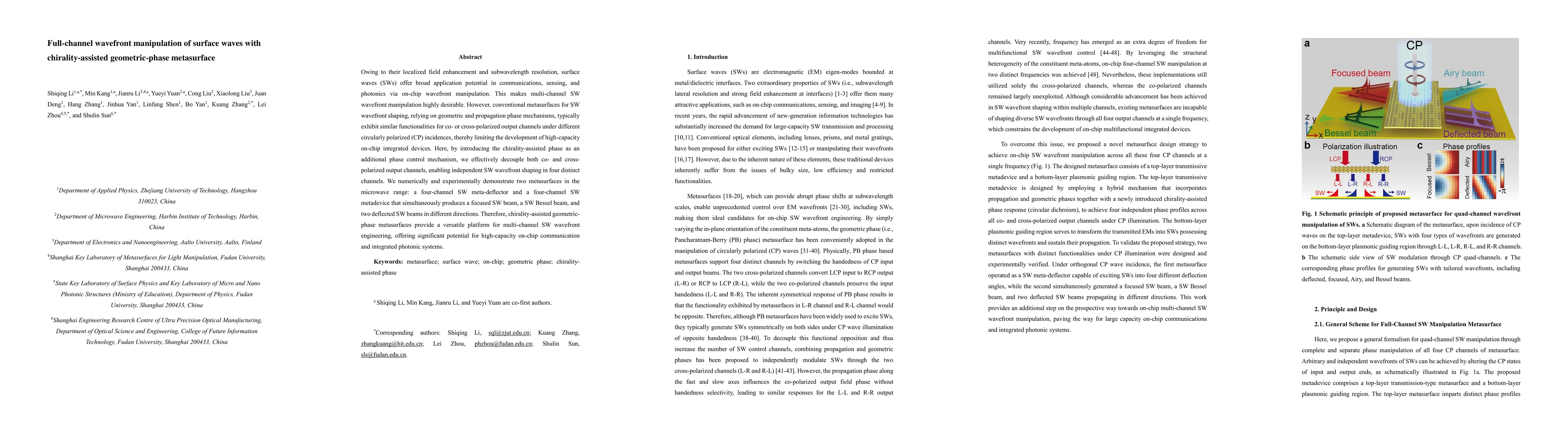 Thumbnail for Full-channel wavefront manipulation of surface waves with chirality-assisted geometric-phase metasurface