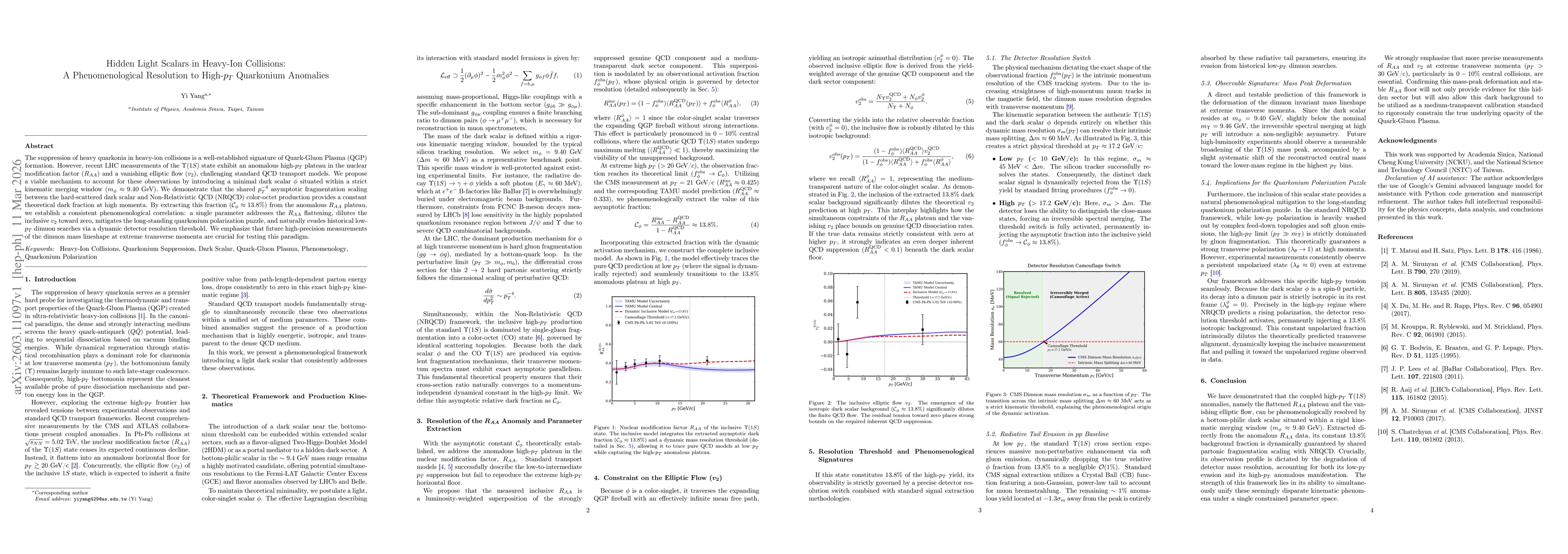 Thumbnail for Hidden Light Scalars in Heavy-Ion Collisions: A Phenomenological Resolution to High-$p_T$ Quarkonium Anomalies