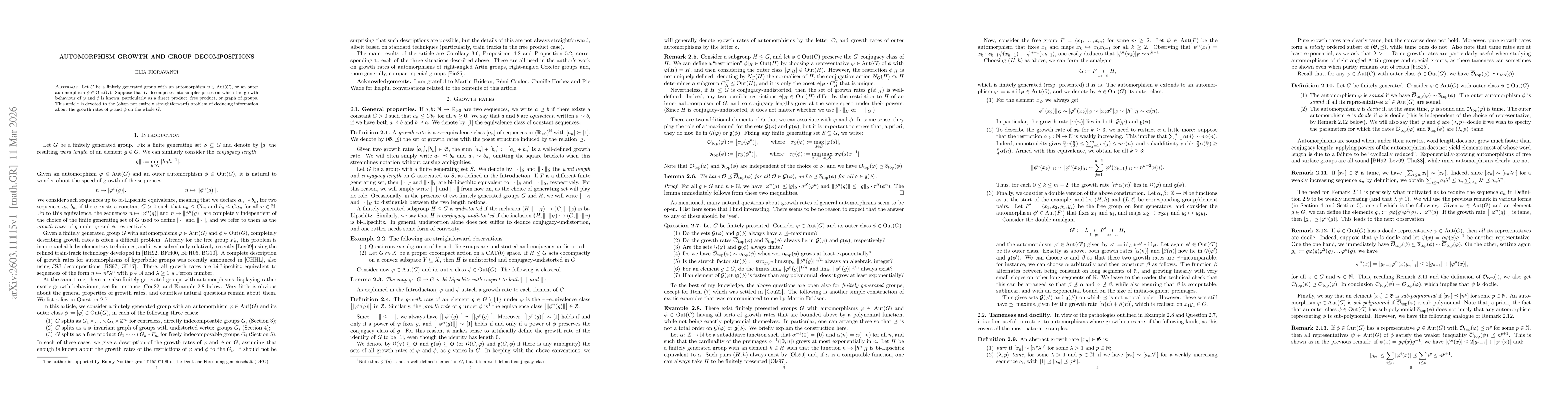 Thumbnail for Automorphism growth and group decompositions