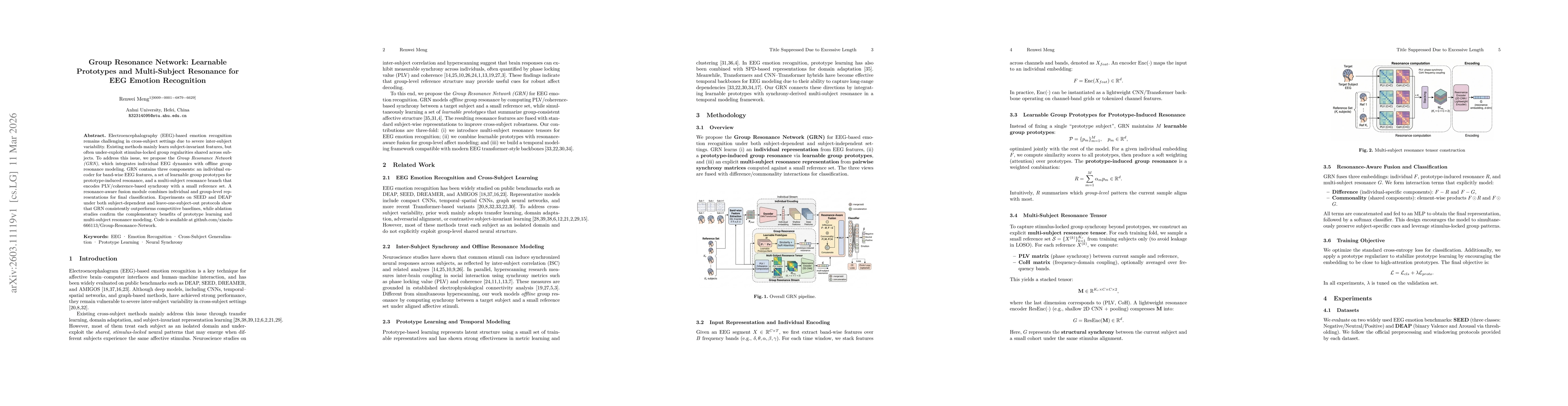 Thumbnail for Group Resonance Network: Learnable Prototypes and Multi-Subject Resonance for EEG Emotion Recognition