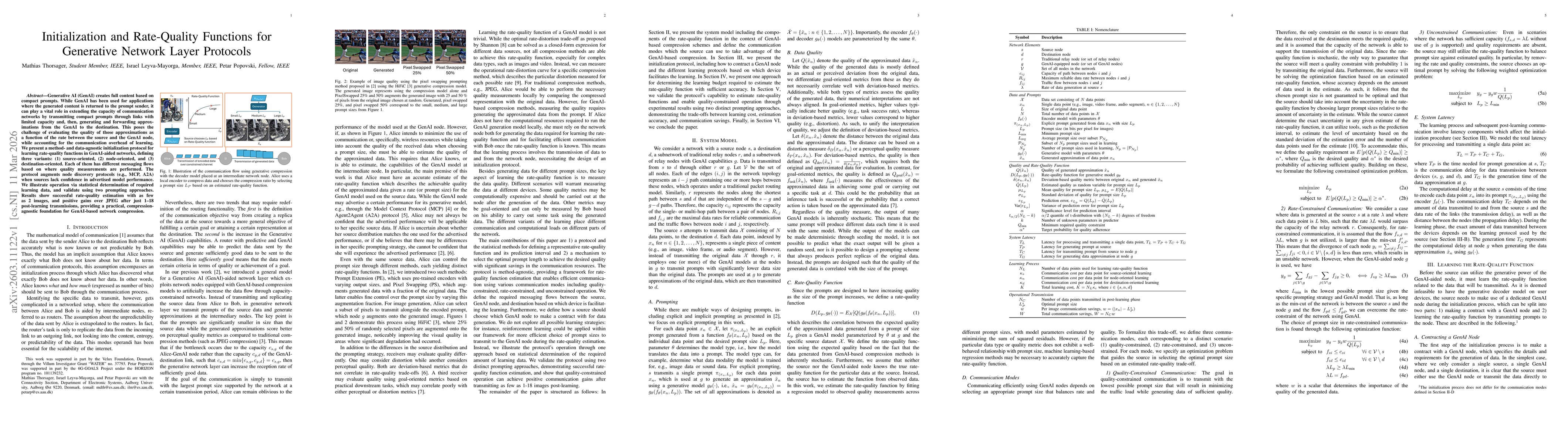 Thumbnail for Initialization and Rate-Quality Functions for Generative Network Layer Protocols