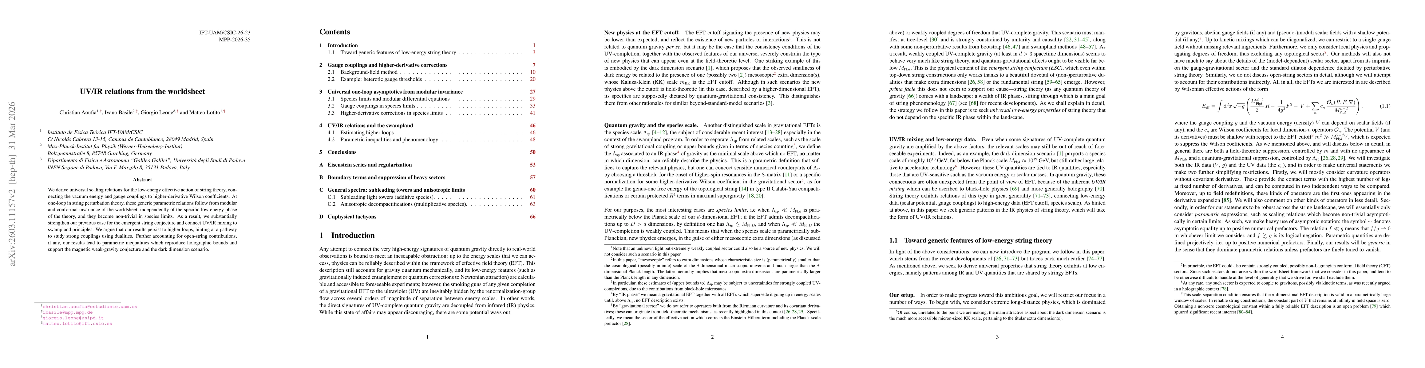 Thumbnail for UV/IR relations from the worldsheet