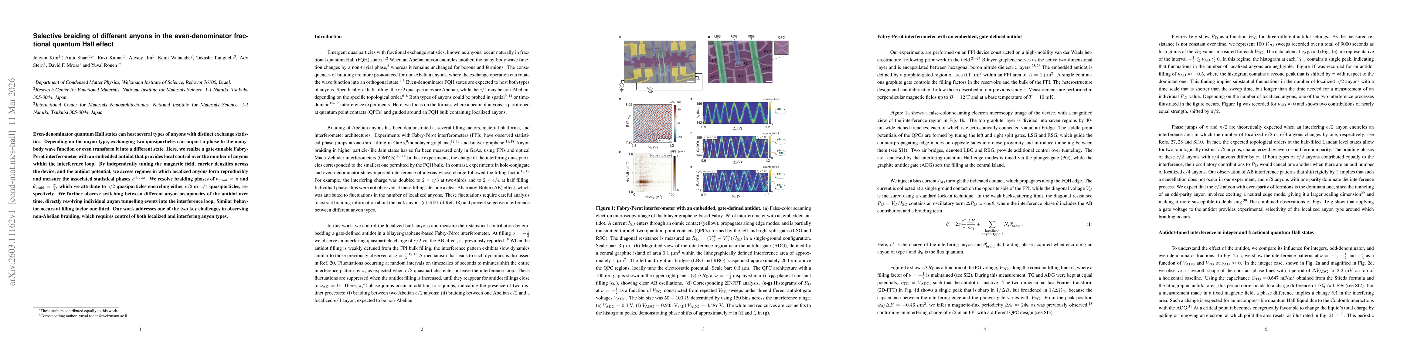 Thumbnail for Selective braiding of different anyons in the even-denominator fractional quantum Hall effect