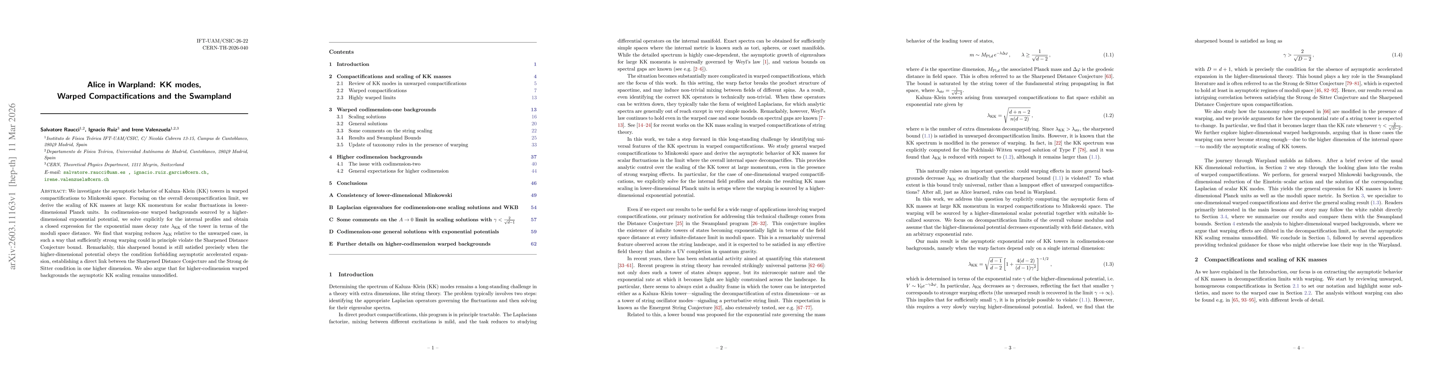 Thumbnail for Alice in Warpland: KK modes, Warped Compactifications and the Swampland