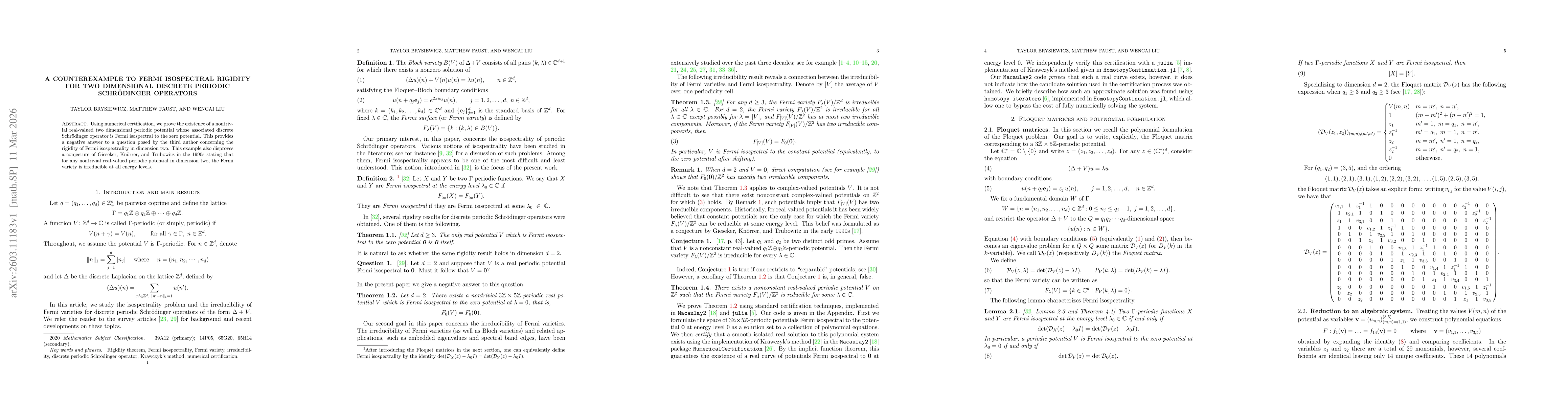 Thumbnail for A counterexample to Fermi isospectral rigidity for two dimensional discrete periodic Schrödinger operators