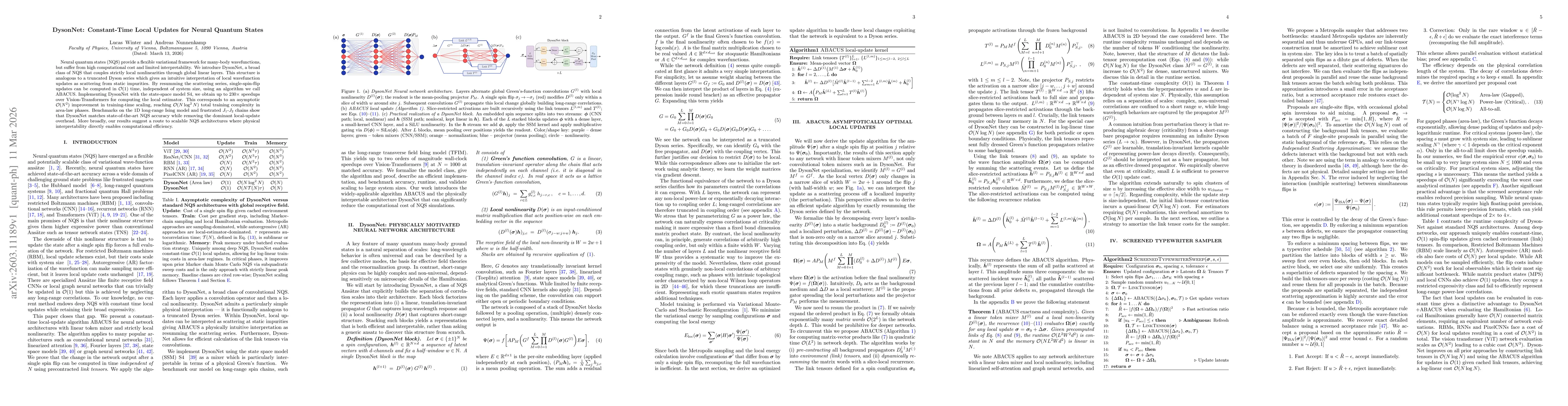 Thumbnail for DysonNet: Constant-Time Local Updates for Neural Quantum States
