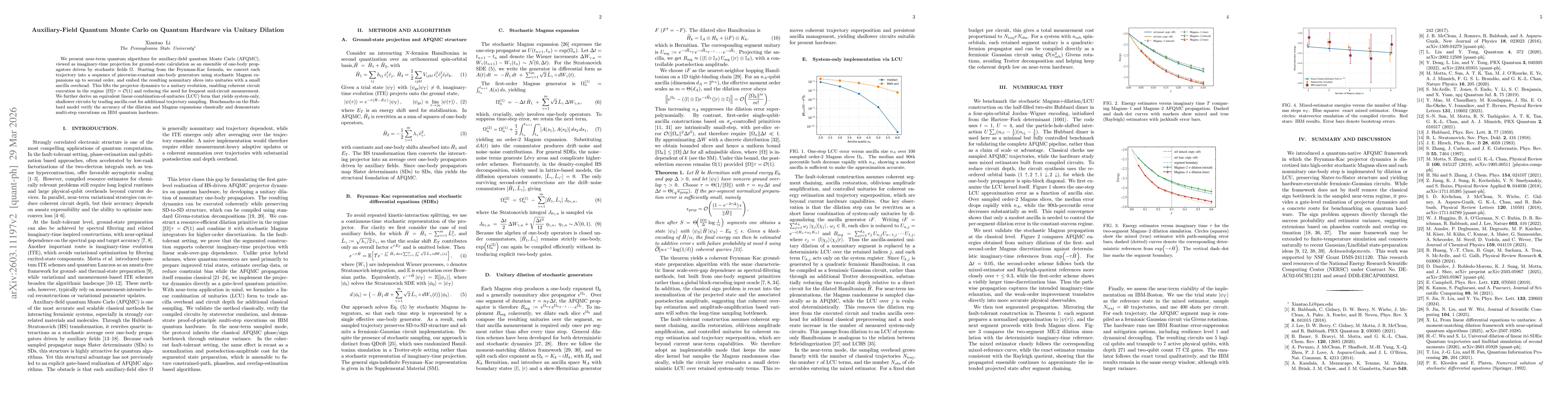 Thumbnail for Auxiliary-Field Quantum Monte Carlo on Quantum Hardware via Unitary Dilation