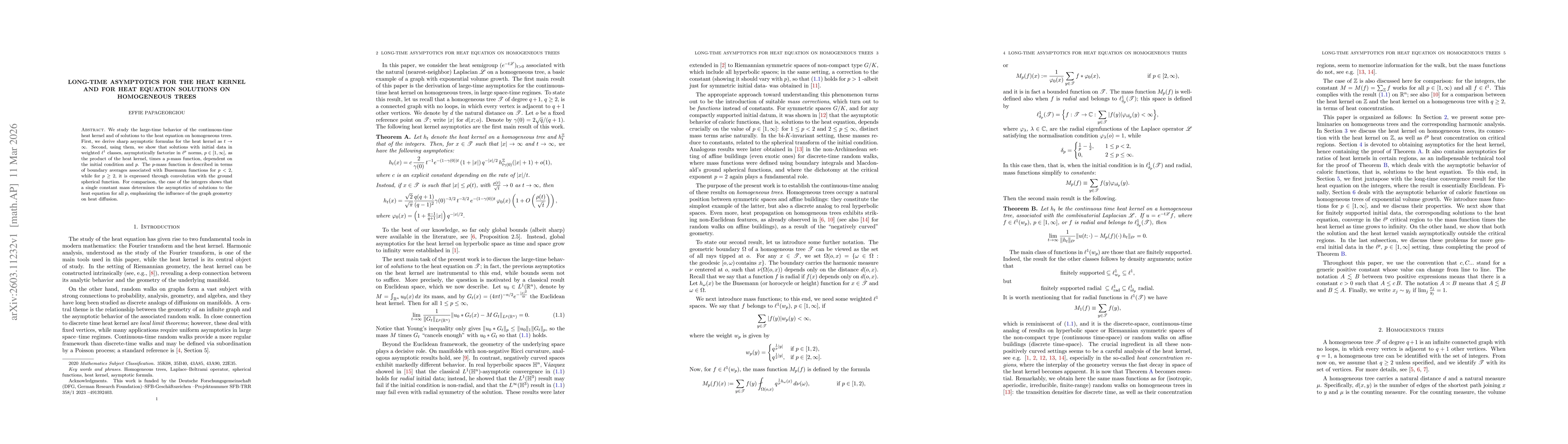 Thumbnail for Long-time asymptotics for the heat kernel and for heat equation solutions on homogeneous trees