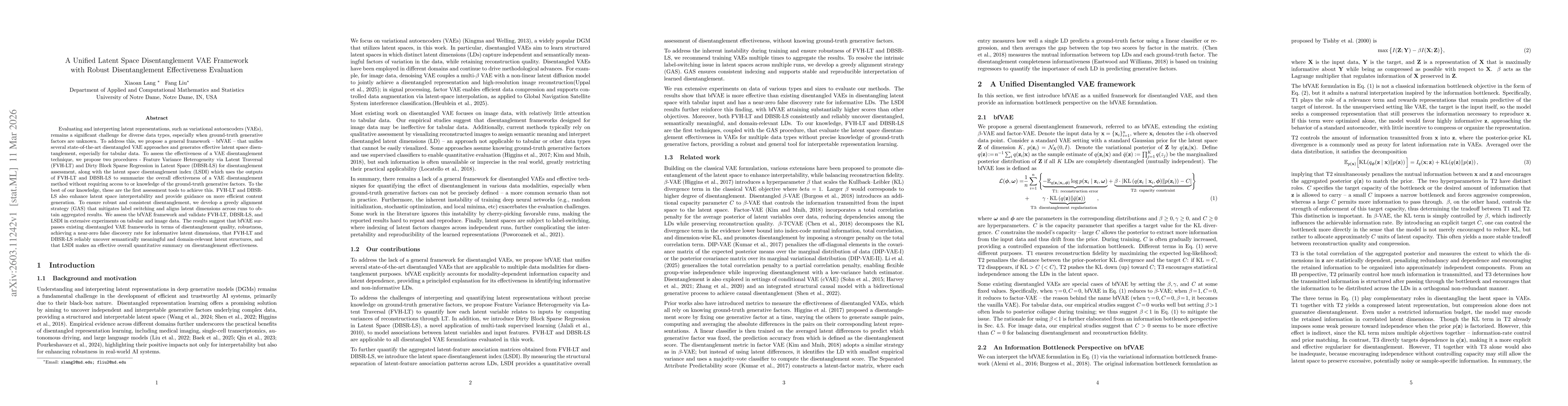Thumbnail for A Unified Latent Space Disentanglement VAE Framework with Robust Disentanglement Effectiveness Evaluation
