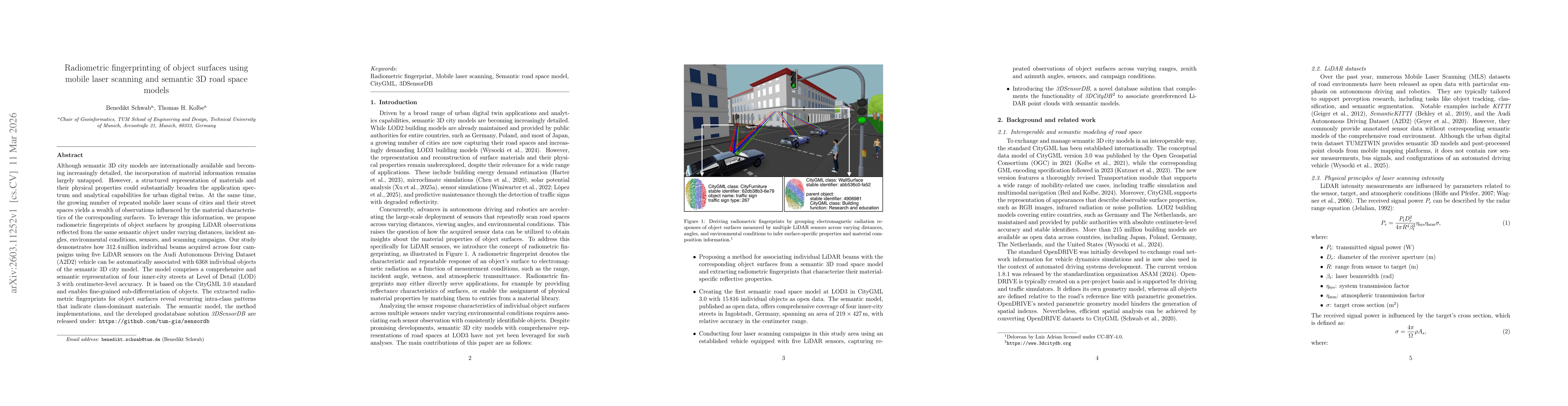 Thumbnail for Radiometric fingerprinting of object surfaces using mobile laser scanning and semantic 3D road space models