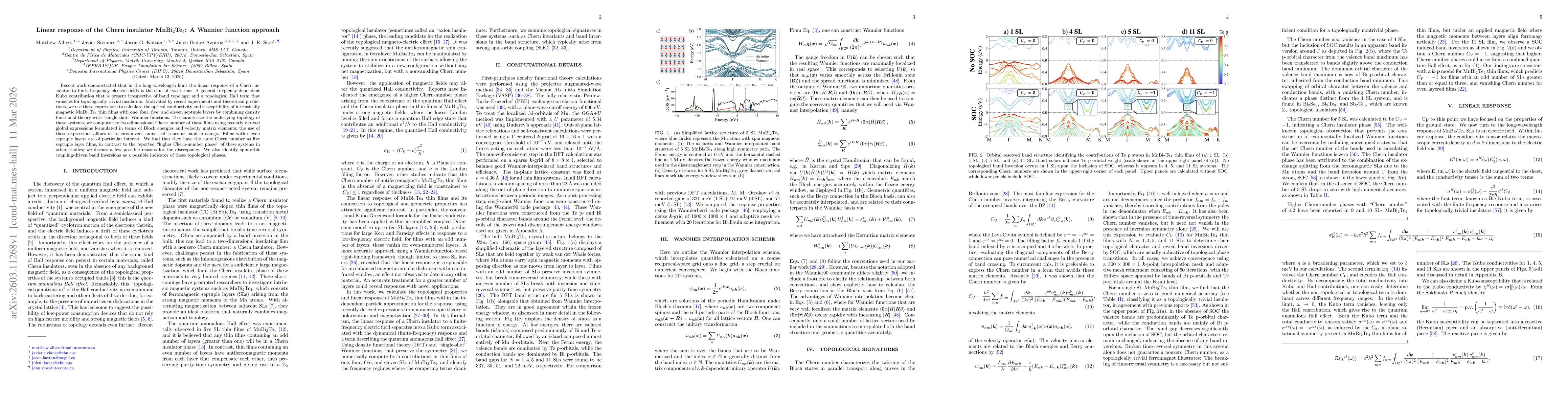 Thumbnail for Linear response of the Chern insulator MnBi$_2$Te$_4$: A Wannier function approach