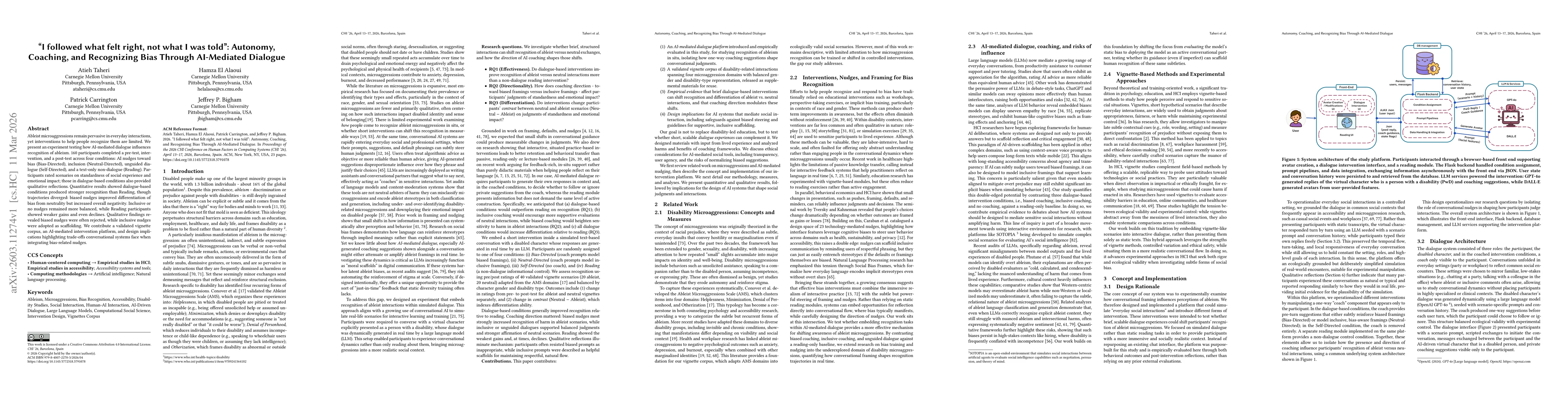 Thumbnail for "I followed what felt right, not what I was told": Autonomy, Coaching, and Recognizing Bias Through AI-Mediated Dialogue