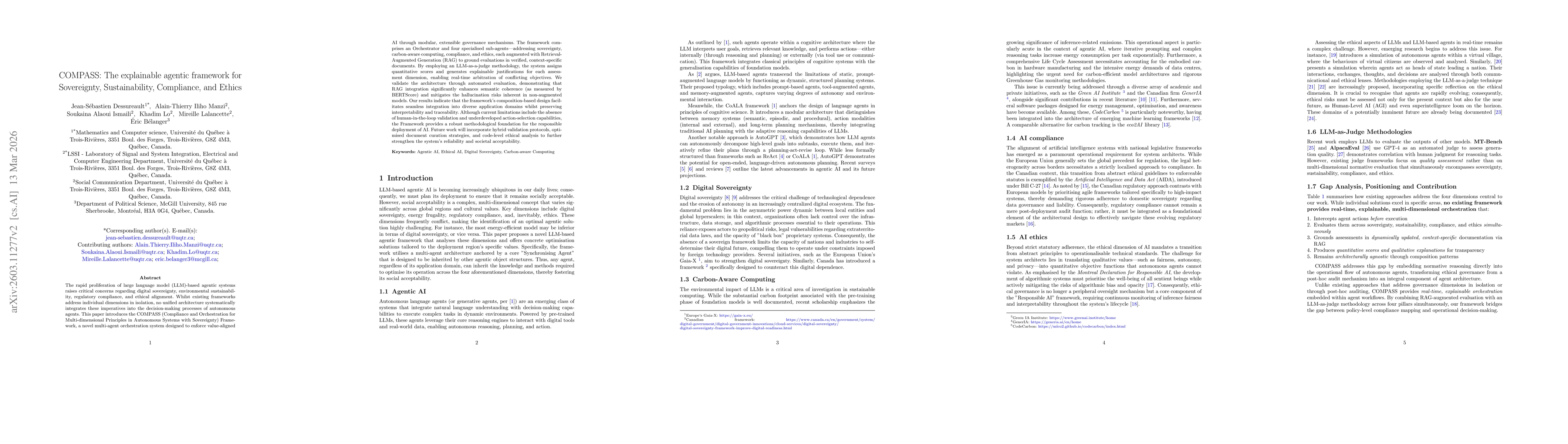 Thumbnail for COMPASS: The explainable agentic framework for Sovereignty, Sustainability, Compliance, and Ethics