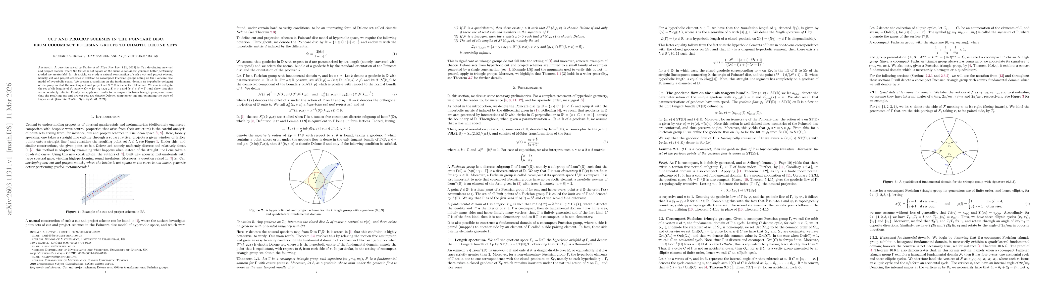 Thumbnail for Cut and project schemes in the Poincaré disc: From cocompact Fuchsian groups to chaotic Delone sets