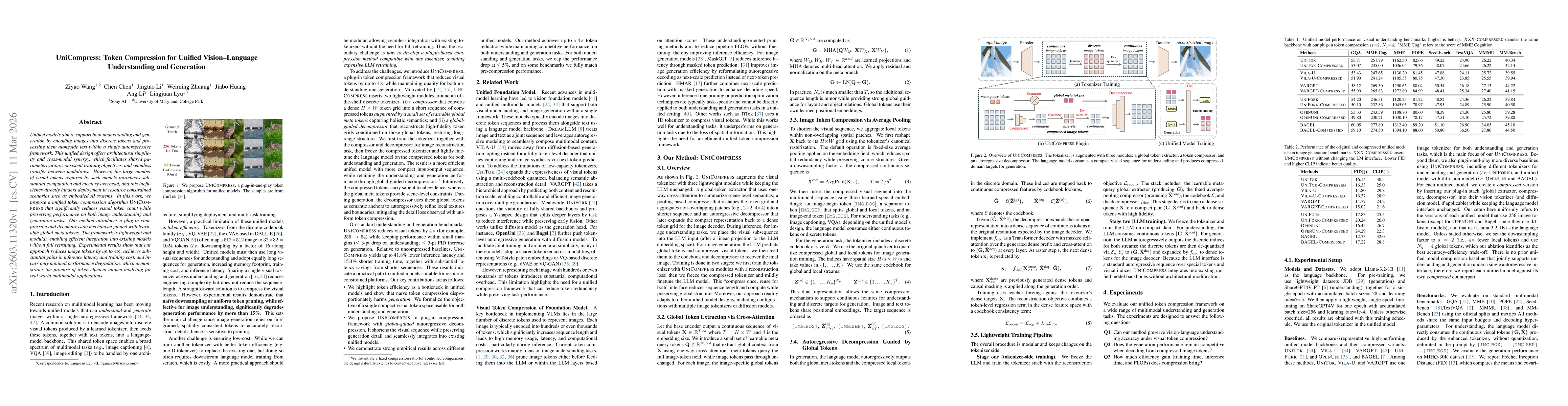 Thumbnail for UniCompress: Token Compression for Unified Vision-Language Understanding and Generation