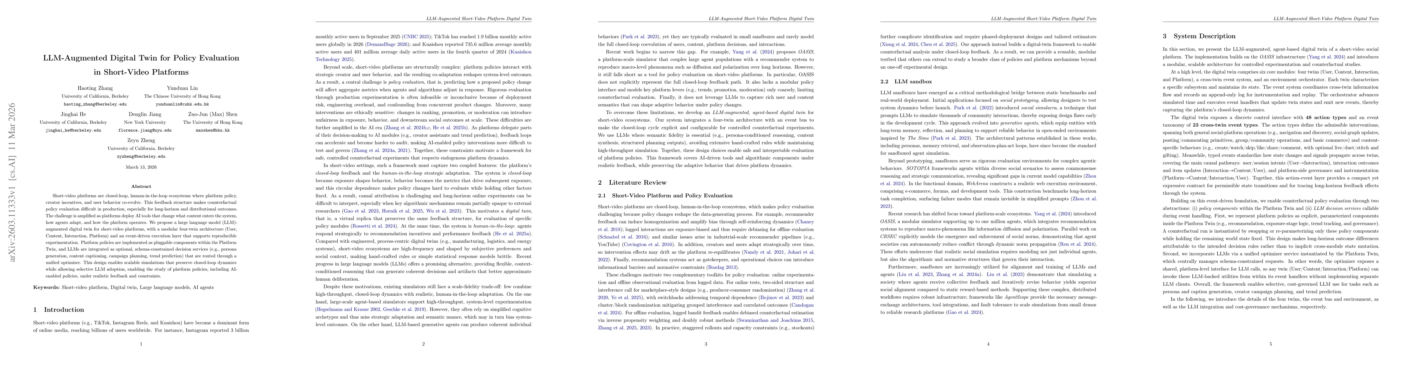 Thumbnail for LLM-Augmented Digital Twin for Policy Evaluation in Short-Video Platforms