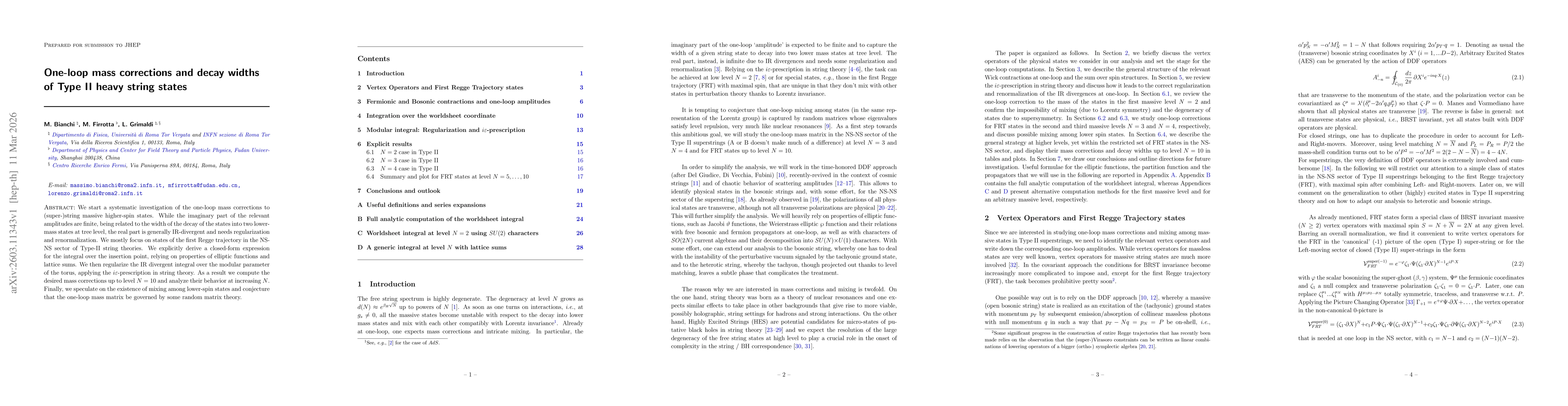 Thumbnail for One-loop mass corrections and decay widths of Type II heavy string states