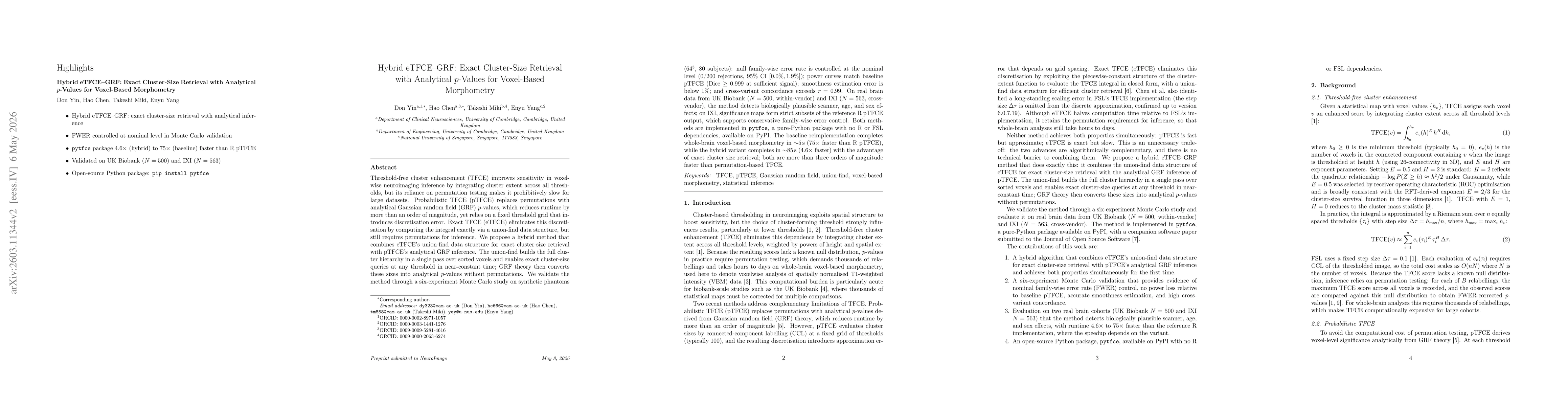 Thumbnail for Hybrid eTFCE-GRF: Exact Cluster-Size Retrieval with Analytical p-Values for Voxel-Based Morphometry