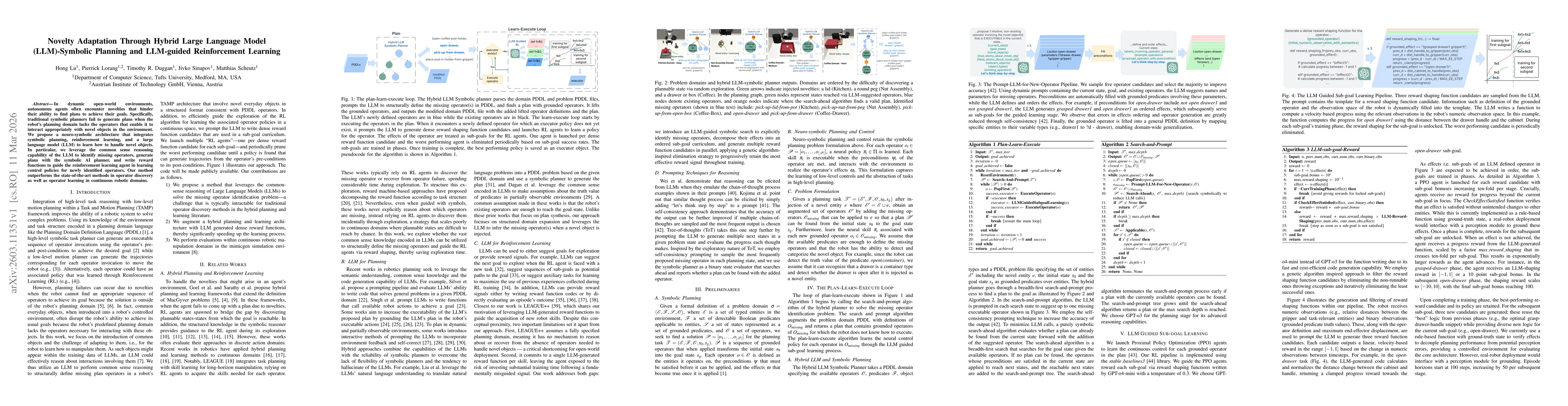 Thumbnail for Novelty Adaptation Through Hybrid Large Language Model (LLM)-Symbolic Planning and LLM-guided Reinforcement Learning