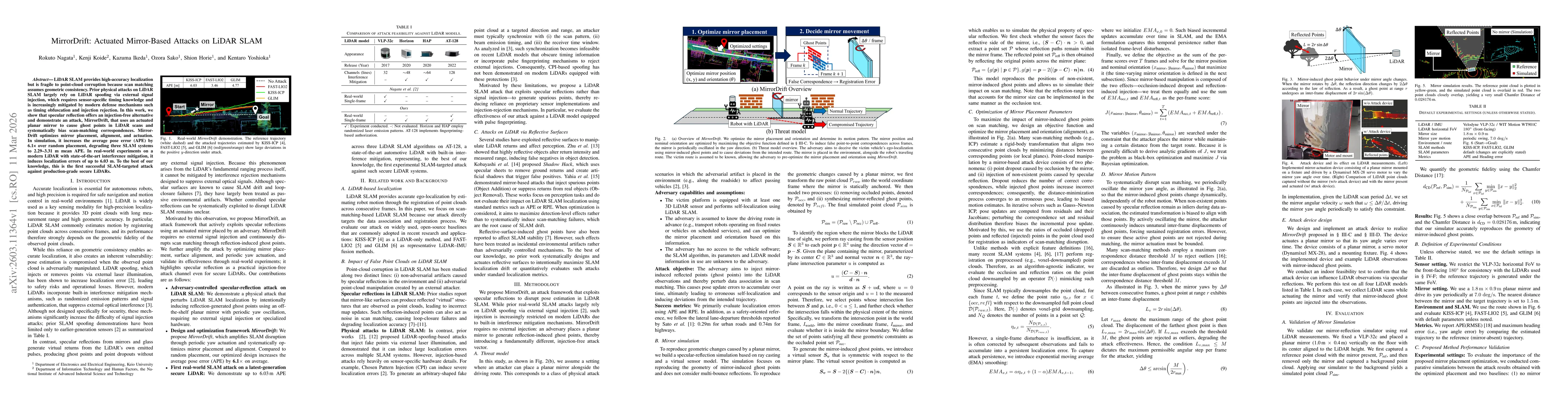 Thumbnail for MirrorDrift: Actuated Mirror-Based Attacks on LiDAR SLAM