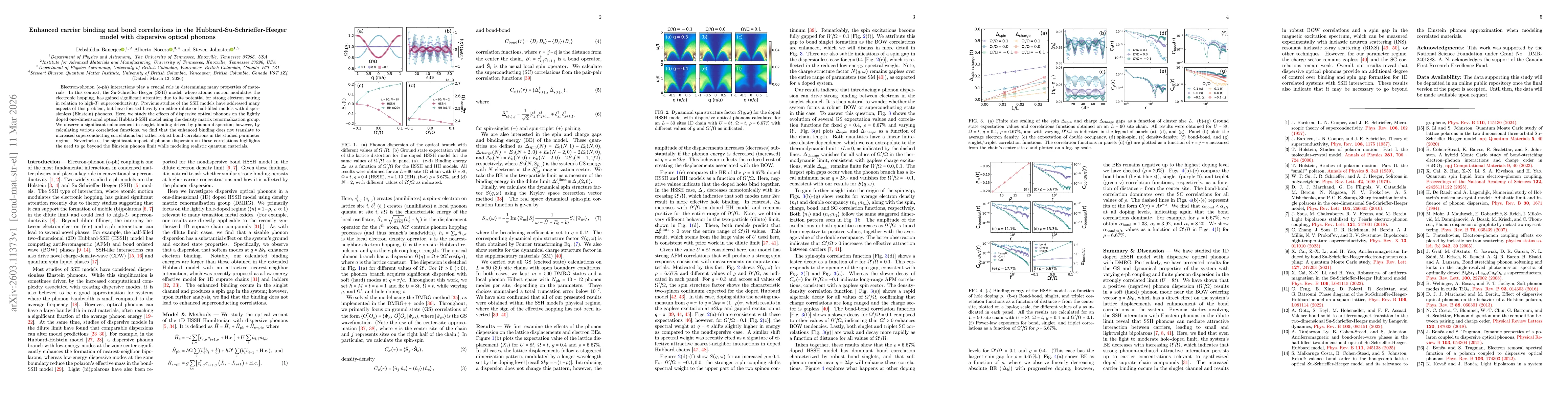 Thumbnail for Enhanced carrier binding and bond correlations in the Hubbard-Su-Schrieffer-Heeger model with dispersive optical phonons