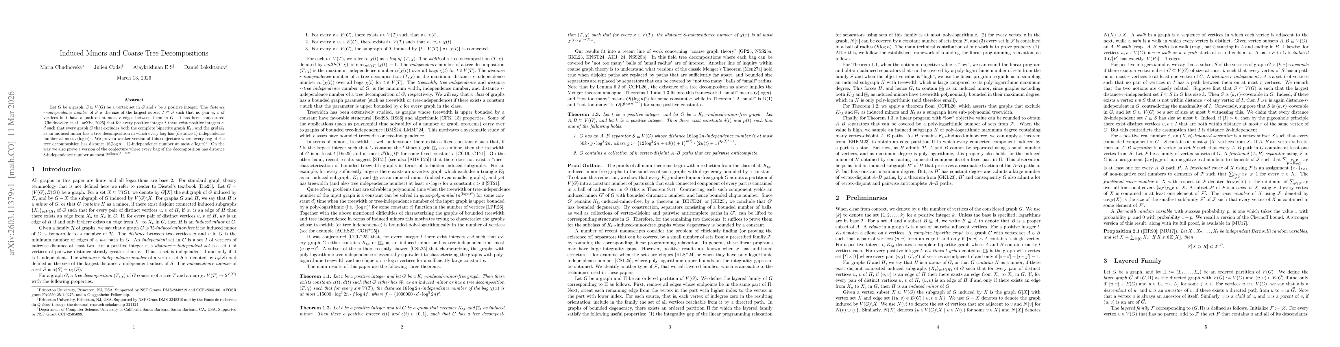 Thumbnail for Induced Minors and Coarse Tree Decompositions
