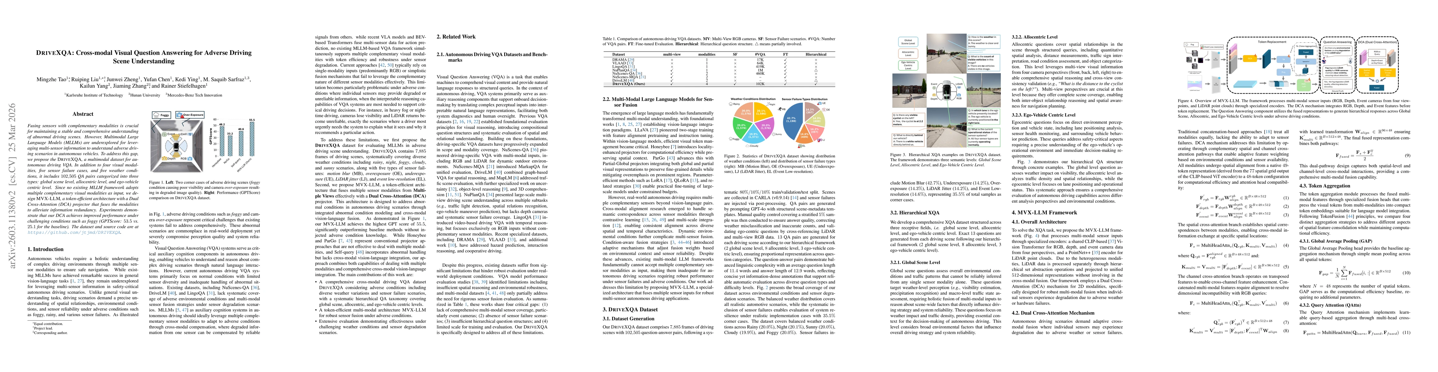 Thumbnail for DriveXQA: Cross-modal Visual Question Answering for Adverse Driving Scene Understanding